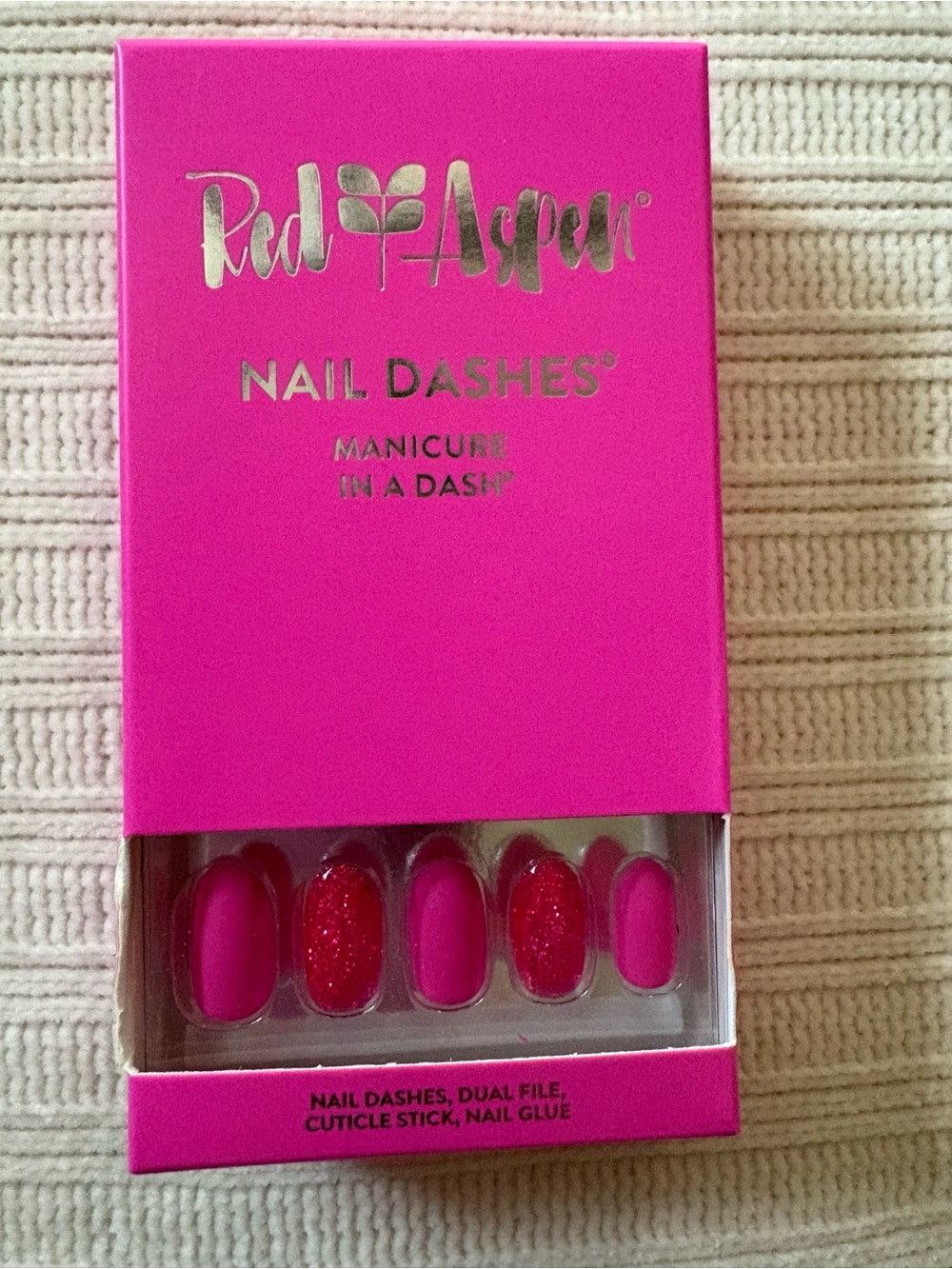 Red Aspen Pink Glitter Press-On Nail Dashes Magestic Magenta Minka